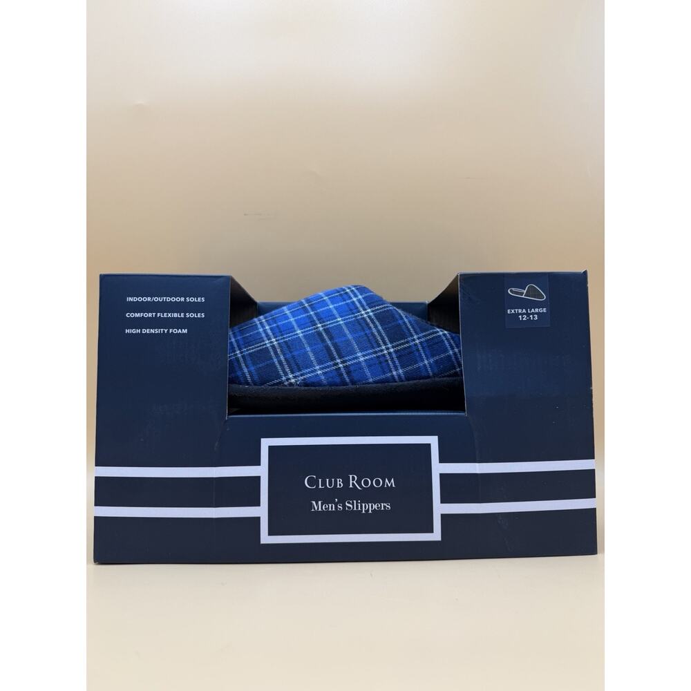 CLUB ROOM Men's Blue Plaid Slippers Indoor\Outdoor NEW Size 12 - 13 XL NIB
